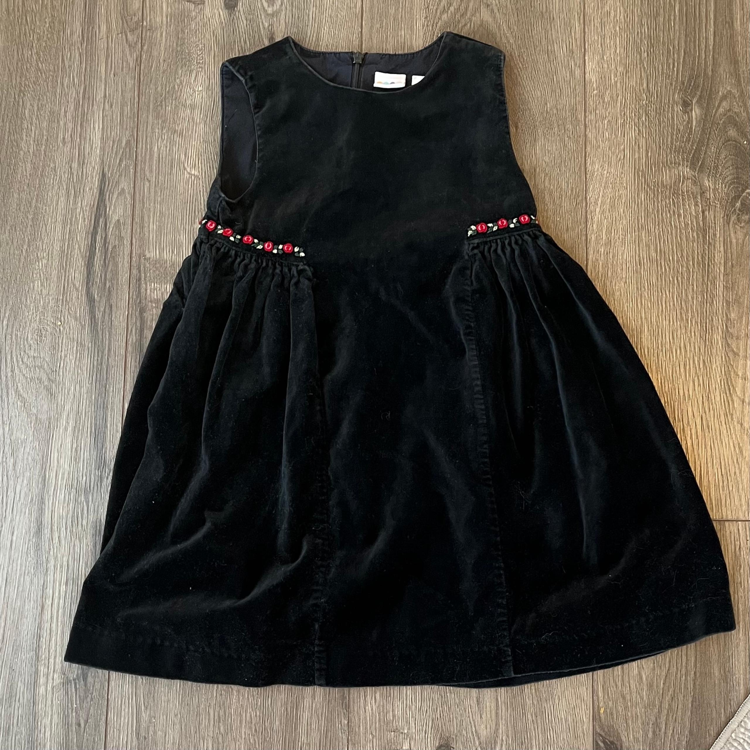 Vintage Gymboree 3T Girls Black Velvet Dress Embroidered Flowers Holiday Dress