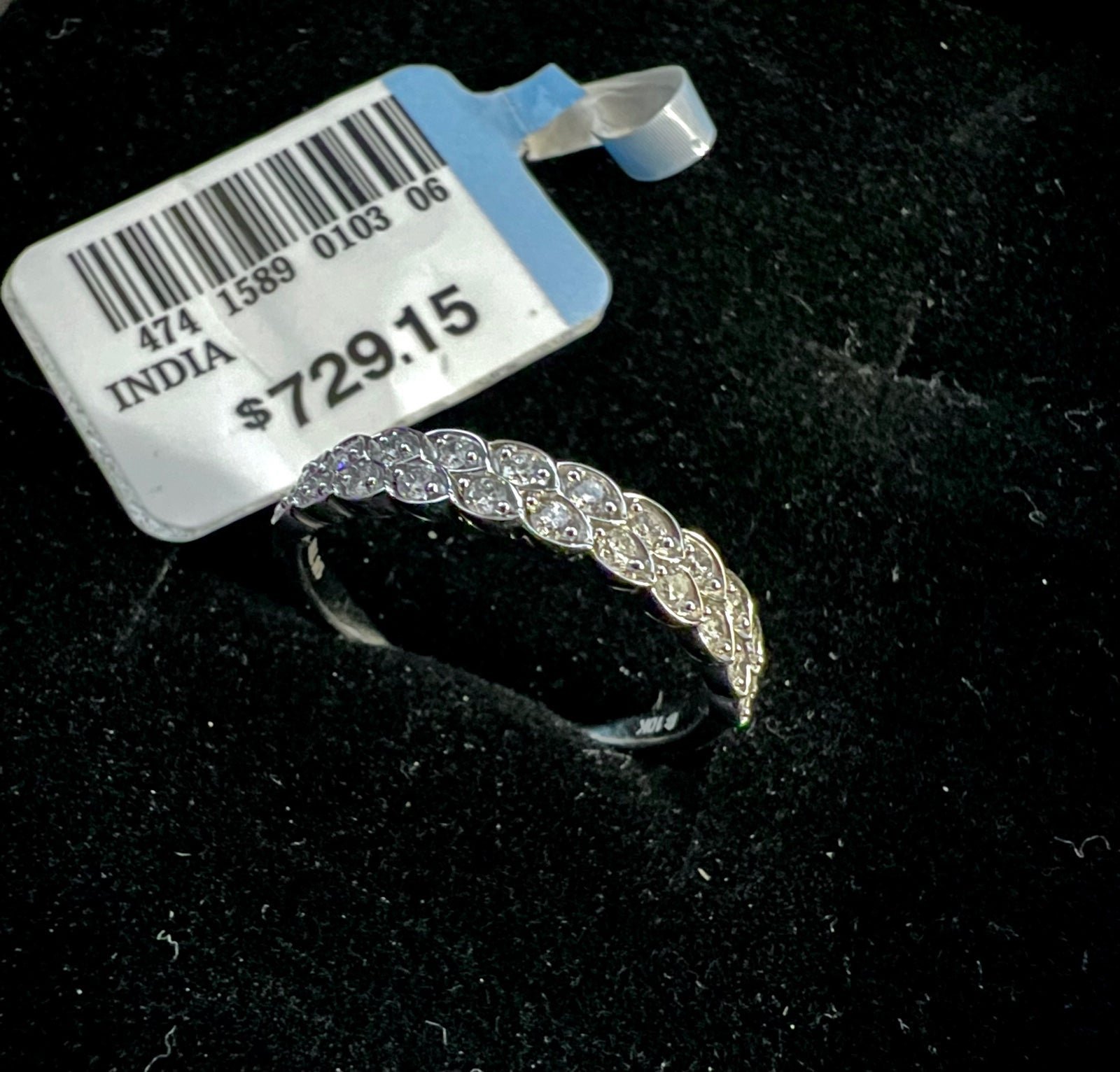 10K White Gold Diamond Ring Band 22 Diamonds In Setting Size 7