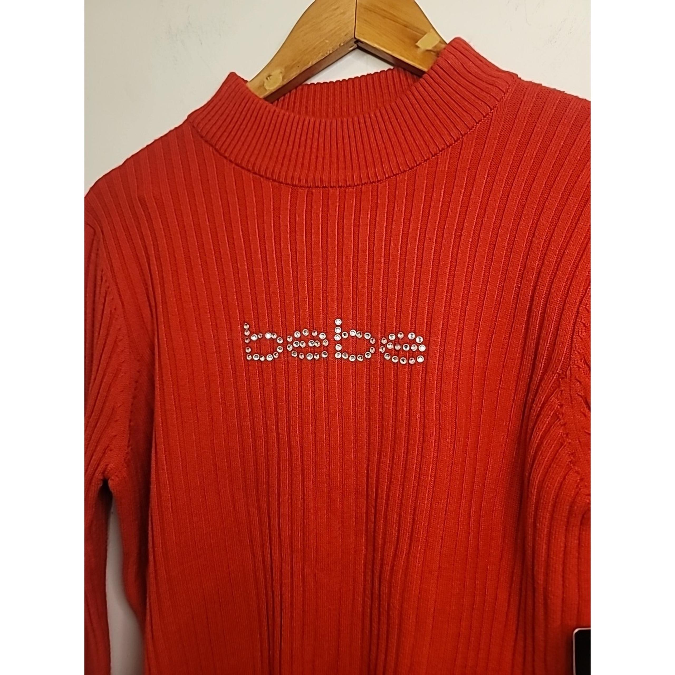 bebe Women's Extra Large Knit Sweater Top  Rhinestone Logo Vibrant Red NWT