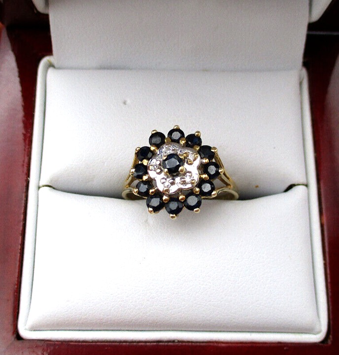 14K Gold Sapphire Diamond Ring Size 6.5