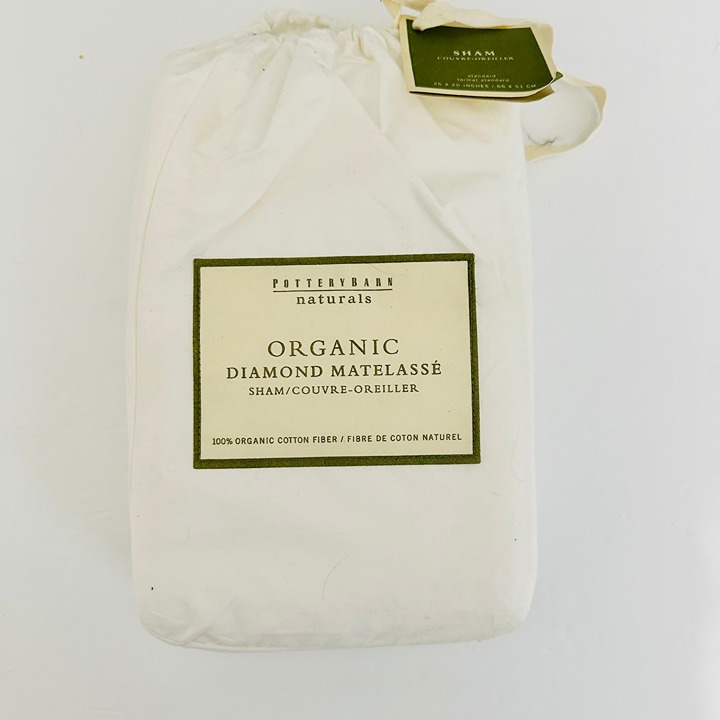 POTTERY BARN NATURALS ORGANIC DIAMOND MATELASSE PILLOW SHAM WHITE