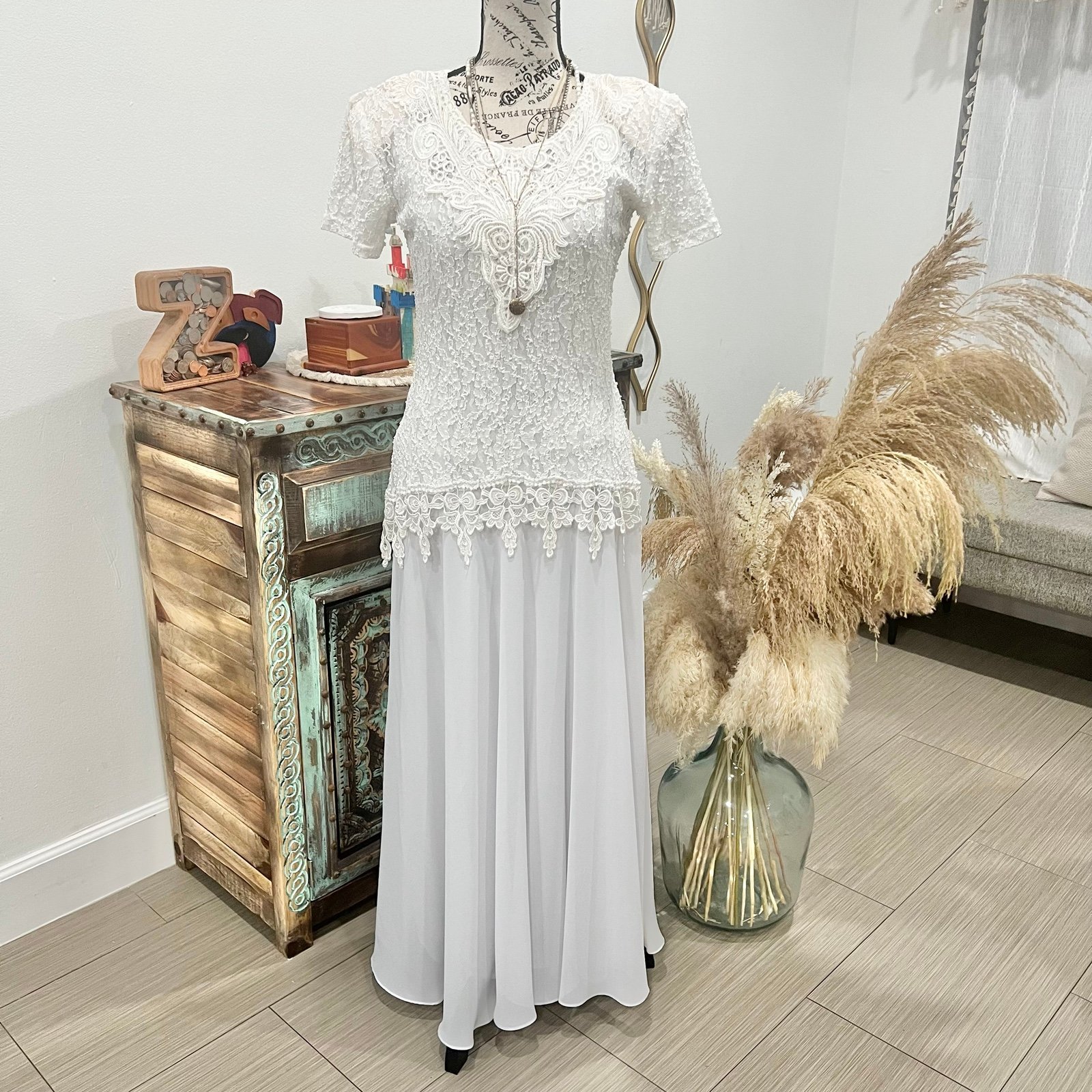 Vintage 1990s Green Land USA Double Georgette Wedding Dress