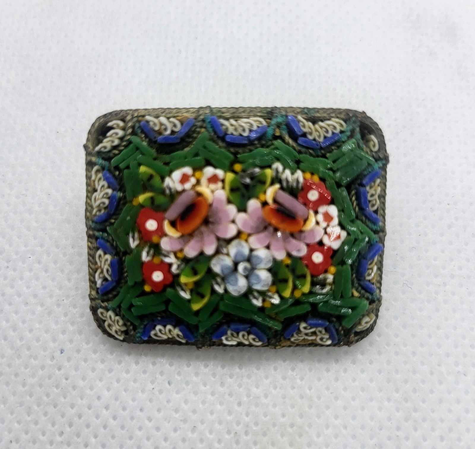 Italian micro mosaic rectangular pin Vintage 1940s-1950s