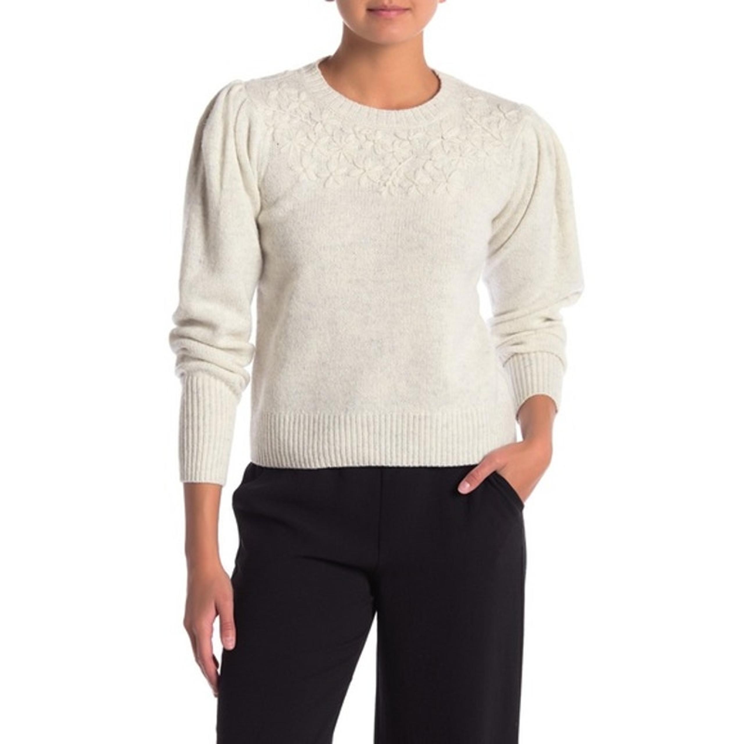 Rebecca Taylor Sweater Womens Medium La Vie Pleated Shoulder Crew Neck Knit Wool