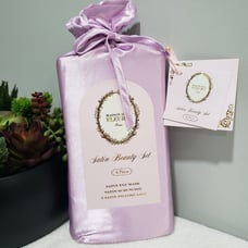 4 pc Satin Sleep Set in Lavender - 2 Pillowcases, Eye Mask & Scrunchie