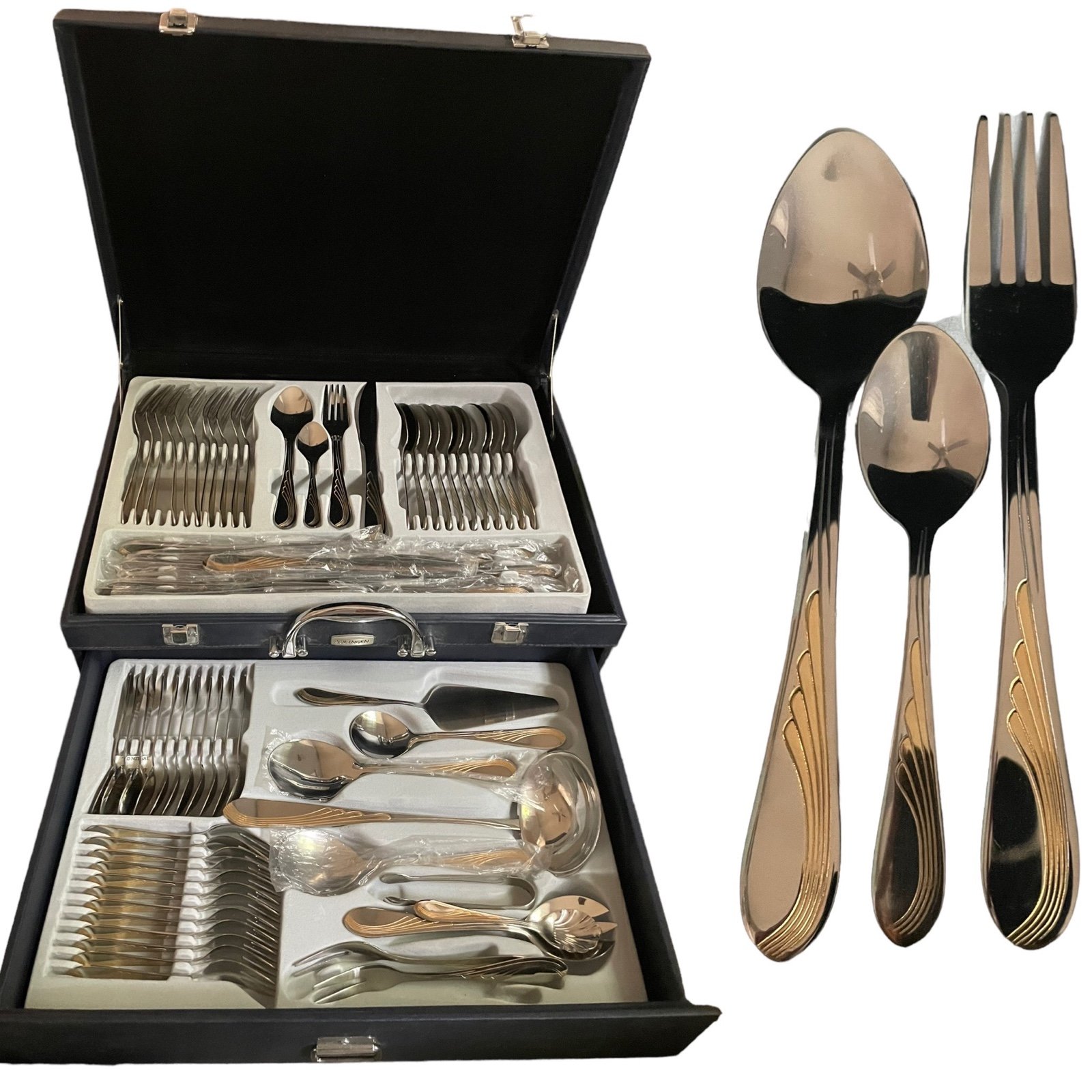 H. Solingen 70 Piece Flatware & Serving Set W/Case - Chromium Nickel Steel