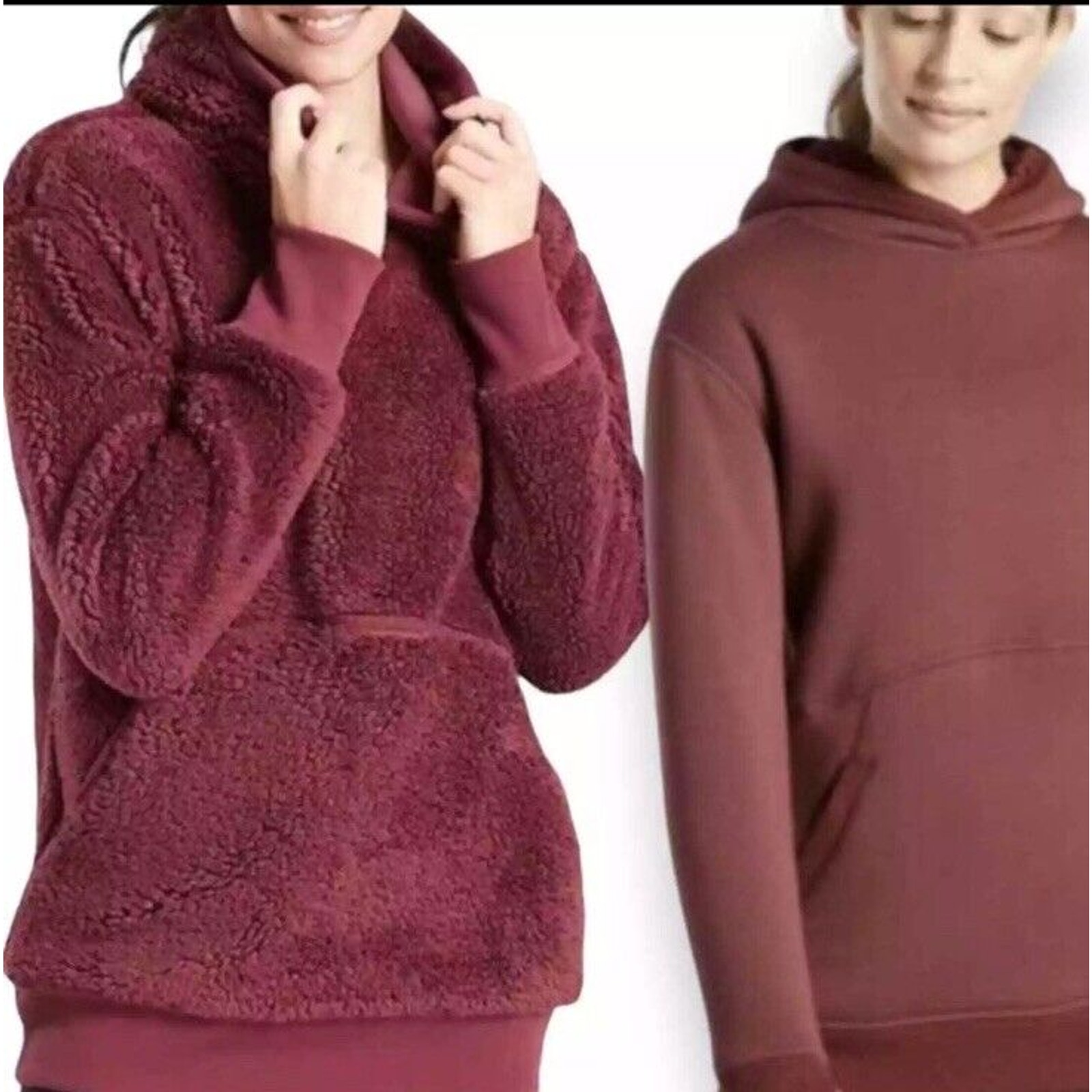 ATHLETA Size Small Wine Solstice Sherpa Reversible Hoodie Maple Red (Wine)