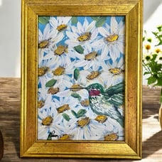 Framed Daisies & a Hummingbird gold embellished by the artist, me!