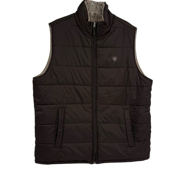 Ariat Reversible Puffer Vest Men's Size XL Brown Full Zip Lightweight Western