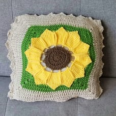 Pillow sunflower crochet handmade reversible