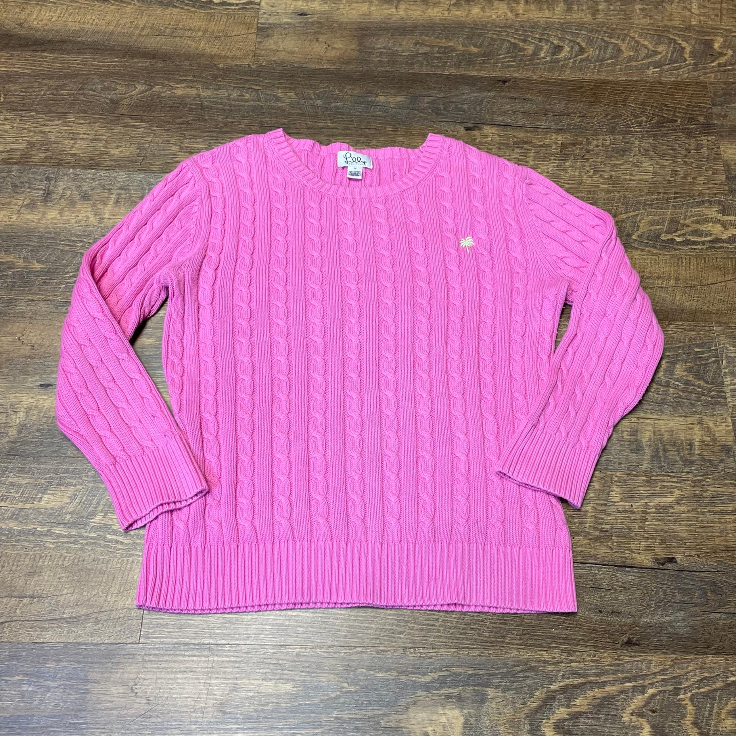 Vintage Lilly Pulitzer Cable Knit Sweater Women Medium Pink Preppy Cotton Ribbed