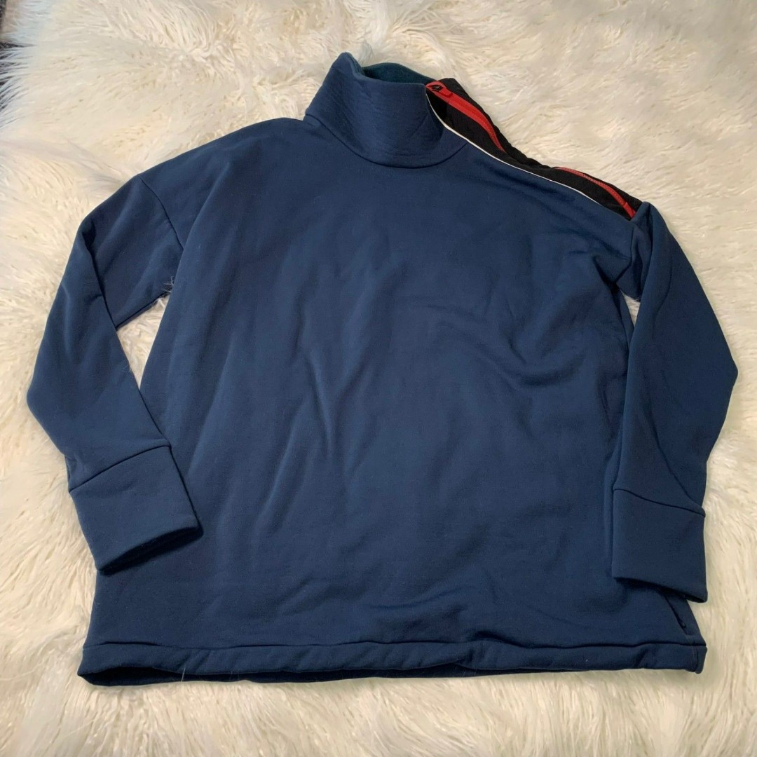 Sweaty Betty Infield Thermal Red & Blue Stripe Side Zip Mock Neck Sweatshirt