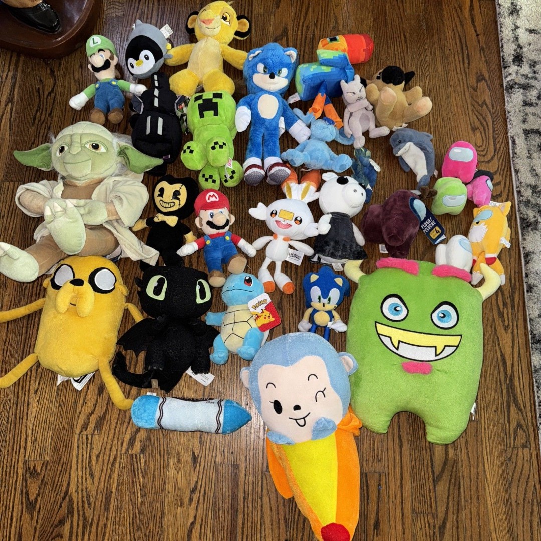 Bundle Of 30 Assorted Plush Mario sonic Pokemon Among Us And More