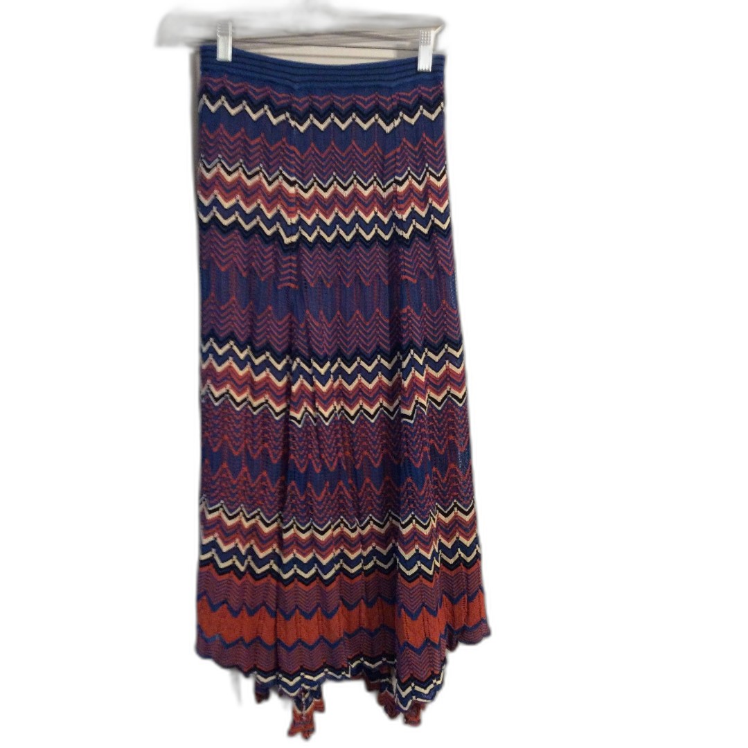 Sandro Paris Crocheted Skirt Chevron Small Stretchy Midi Elastic Waist boho