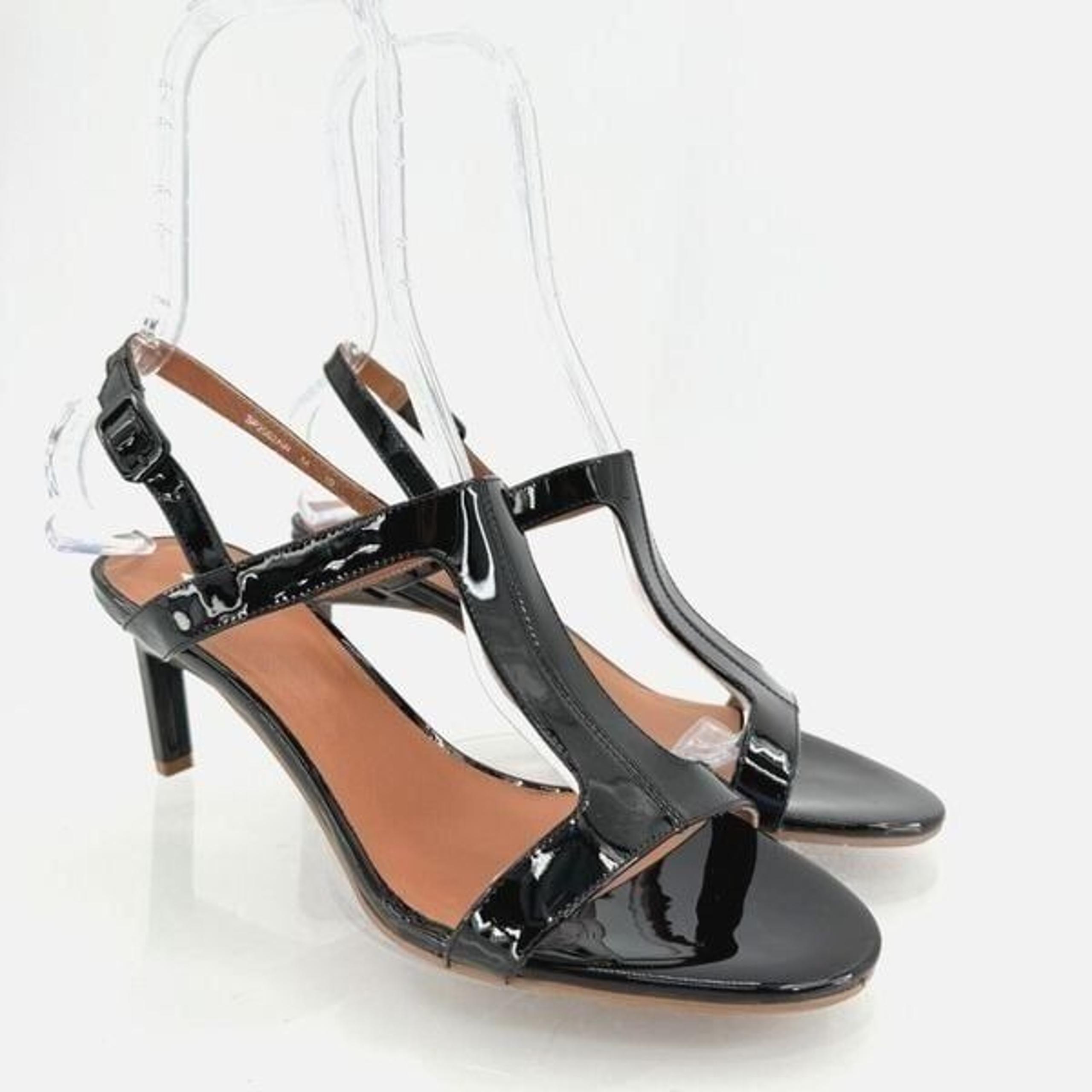 Aquatalia Rosetta Sandal Slingback Black Patent Leather Stiletto Size 10 T-Strap