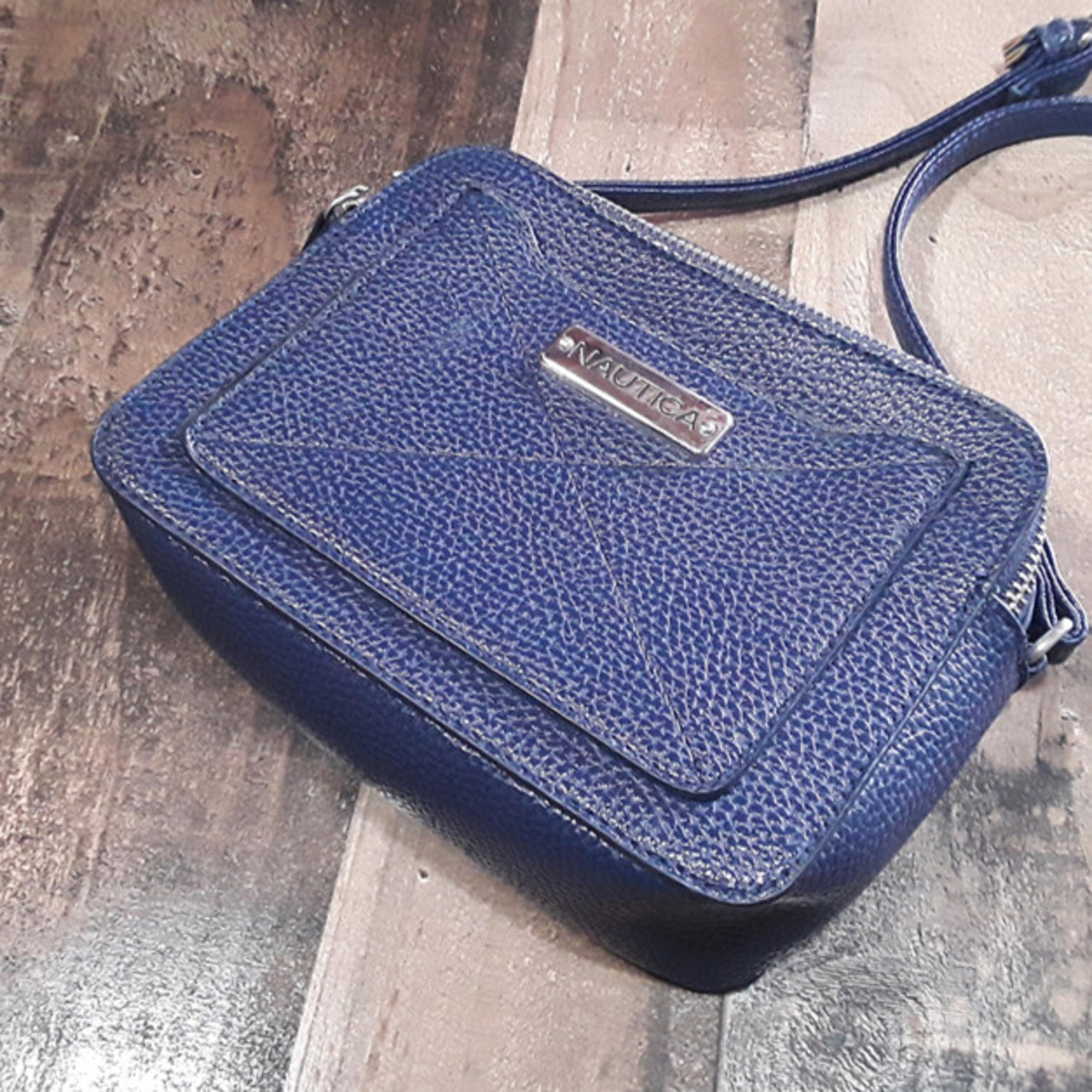 Nautica Shoulder Purse Bag Pebbled Leather Mini Handbag Dual Pockets Zip Blue