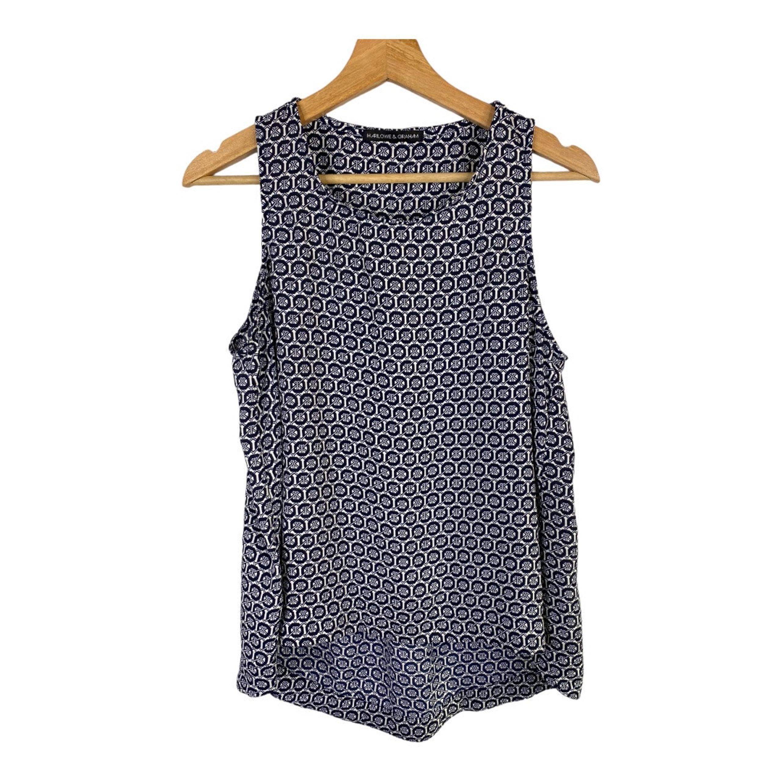 Harlowe & Graham Womens Sleeveless Geometric Blouse Top Blue White size Small