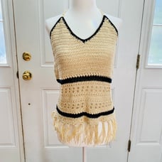 NWT! PAPER CRANE CROCHETED FRINGED HALTER NECK TOP