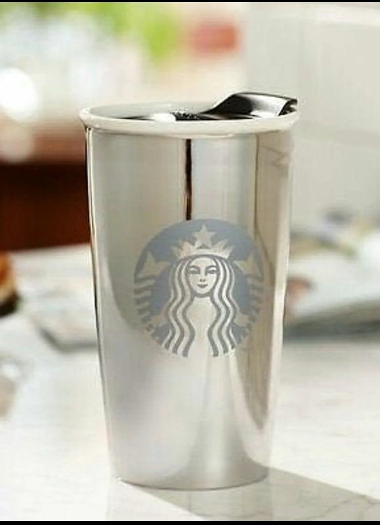 RARE Limited Edition Starbucks White Gold Ceramic Travel Cup