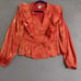 ICHI IXKAJA BLOUSE Shocking Orange Long Sleeve Women's EU 36 Small (4-6) Ruffles