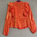 ICHI IXKAJA BLOUSE Shocking Orange Long Sleeve Women's EU 36 Small (4-6) Ruffles