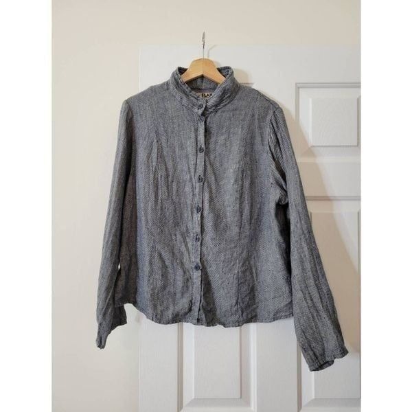 FLAX Grey Linen Button Down Shirt M
