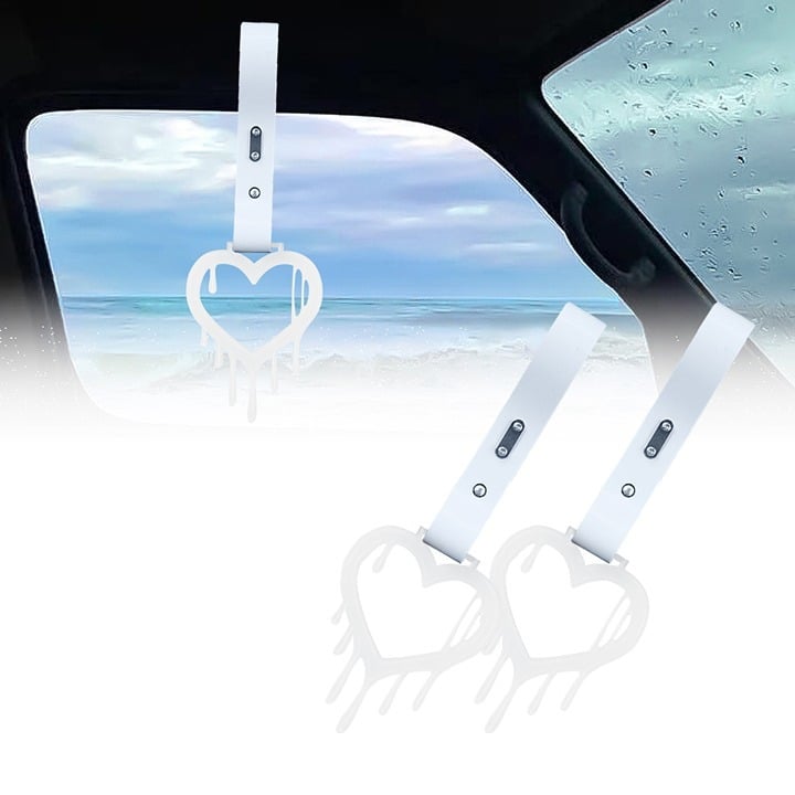 New 2PCS Drip Heart Shaped White JDM TSURIKAWA Handle White Strap Charm Drift