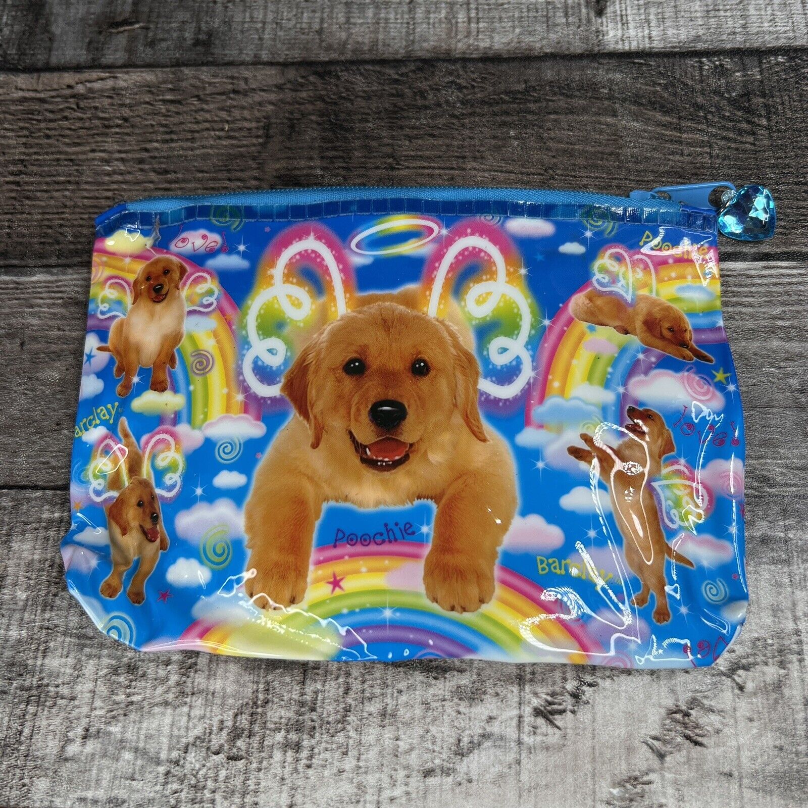 Vintage Lisa Frank Barclay Angel Dog Puppy Zipper Pouch Pencil Case Bag 7.5x5
