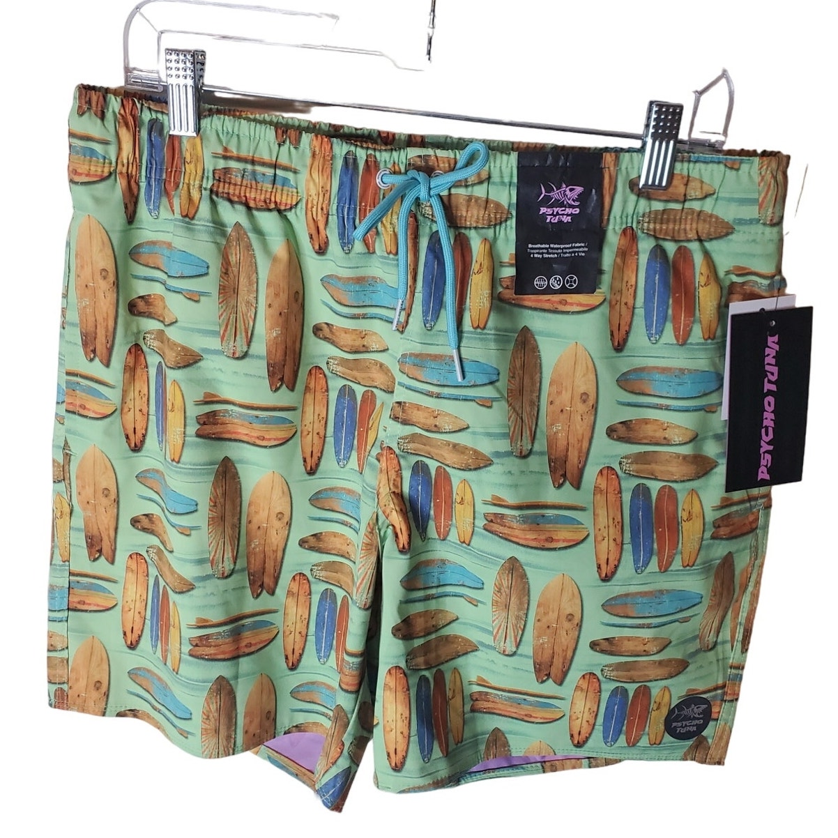Psycho Tuna Paradise Green Swim Shorts, NWT, Large