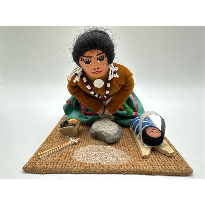 Original 1960's Native American Doll Vignette Corn Grinder Navajo Papoose
