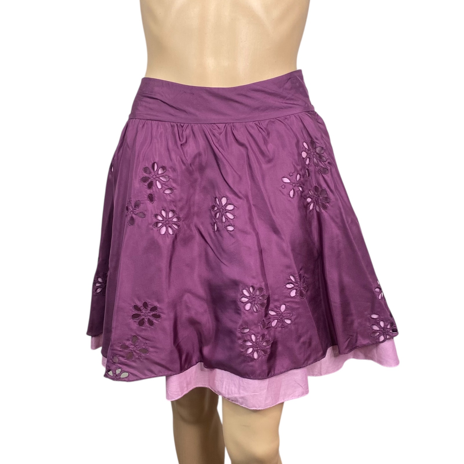 Tara Jarmon x Target Vtg Y2K Purple Eyelet Layered Fit & Flare Mini Skirt SZ XL