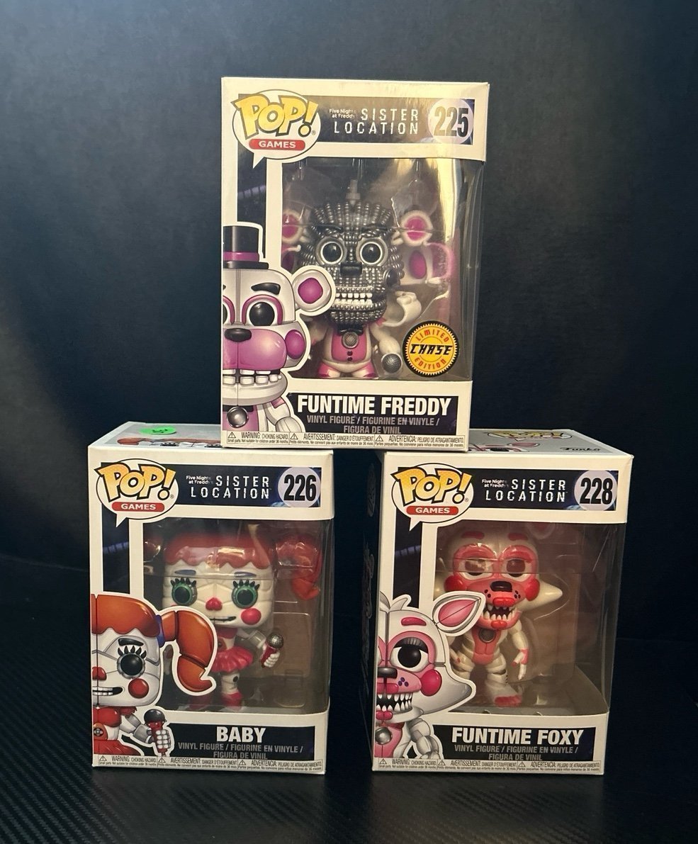 Funtime Freddy Funko Pop FNAF Sister Location Chase 225 , 226, 228 & lanyard!