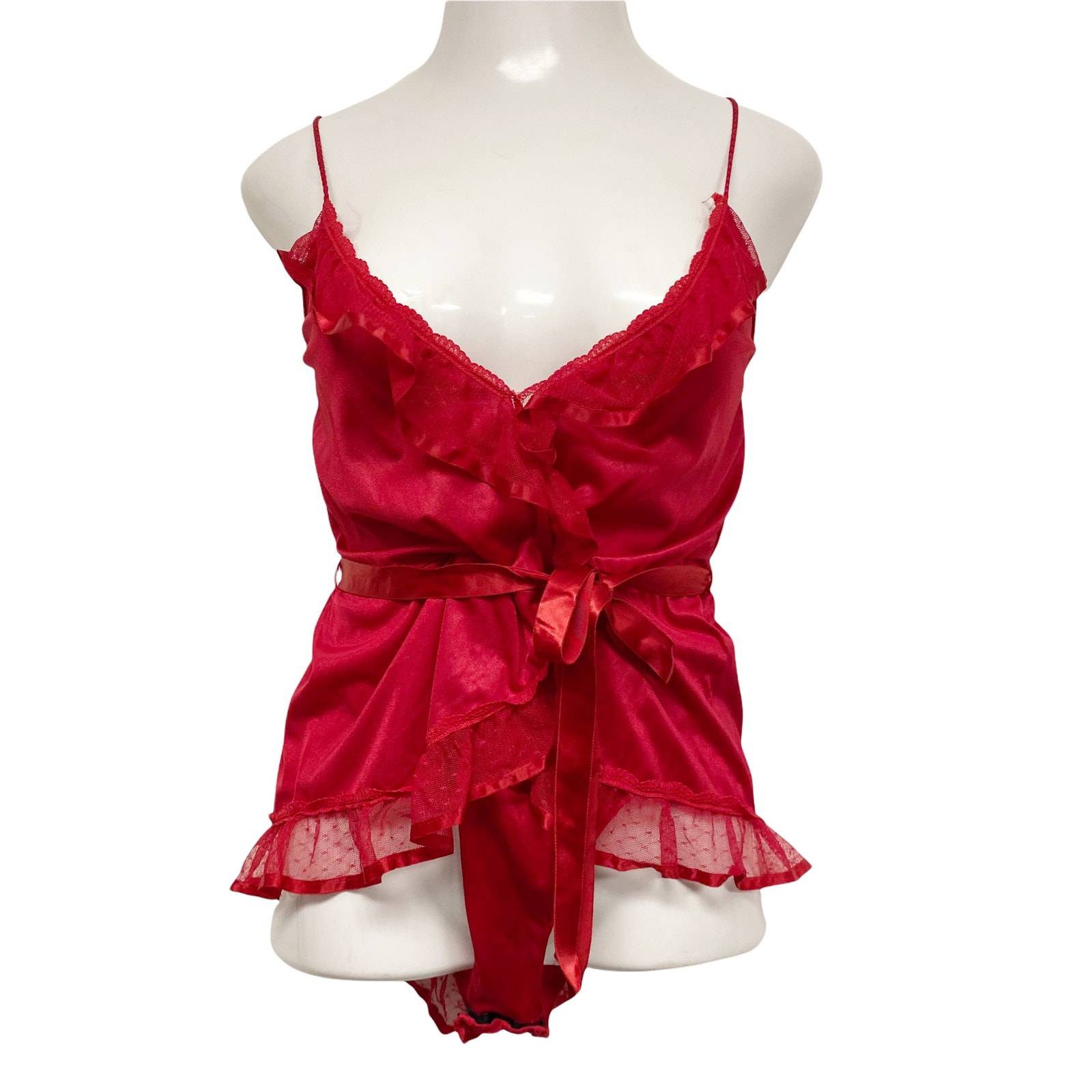 Vintage Flair Womens Size S Red Ruffle Valentines Day Teddy Lingerie