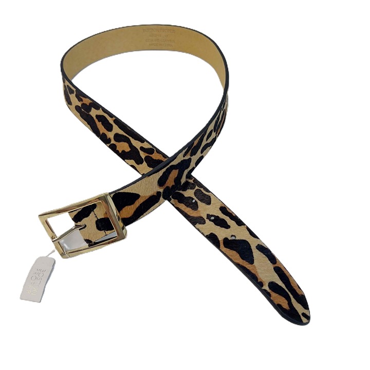 Boston Proper Size Medium Belt Brown Leopard Print Gold-Tone Buckle NWT
