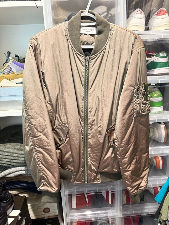 John Elliott Olive Iridescent Bogota Bomber Jacket