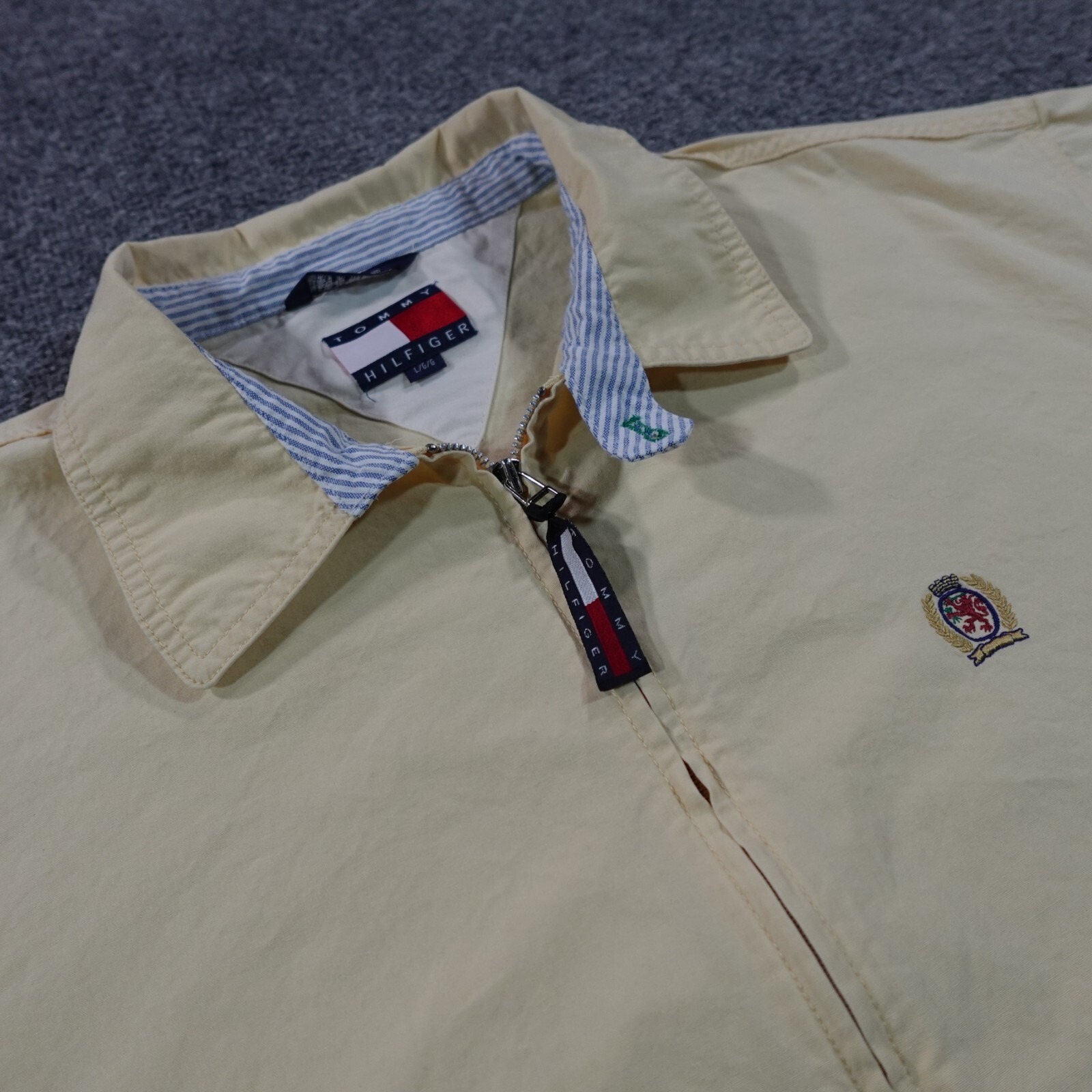 Vintage Tommy Hilfiger Jacket Mens L Yellow Full Zip Harrington Crest Logo 13341