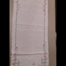 Nine (9) Matching Embroidered & Crocheted Dollies/Table Runner Set