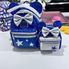 Disney Parks Loungefly Make A Wish Blue Sequin Backpack and Mini Wristlet Set