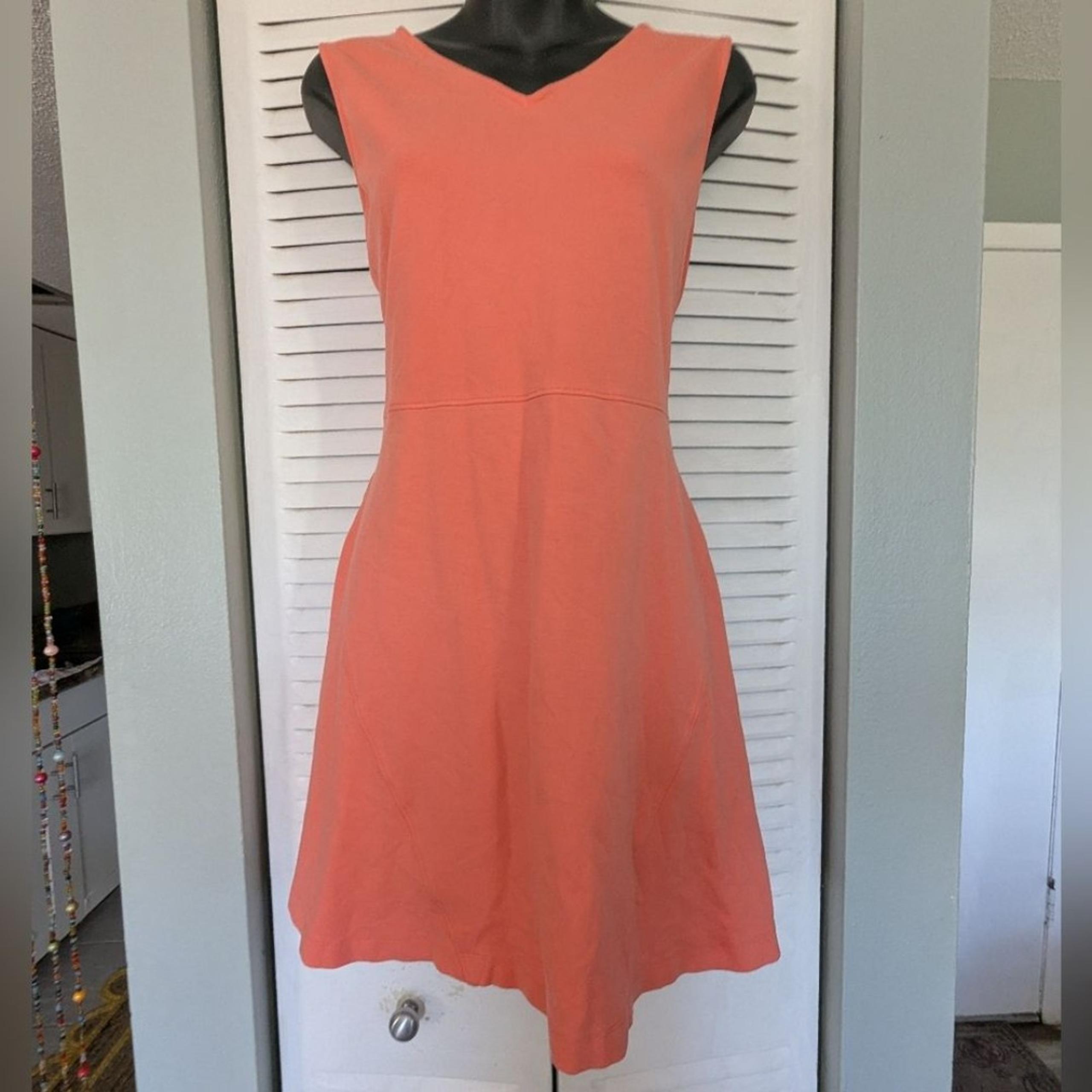 Lands End Sleeveless Sheath Dress Small Orange Creamcycle Rayon Stretch Vneck