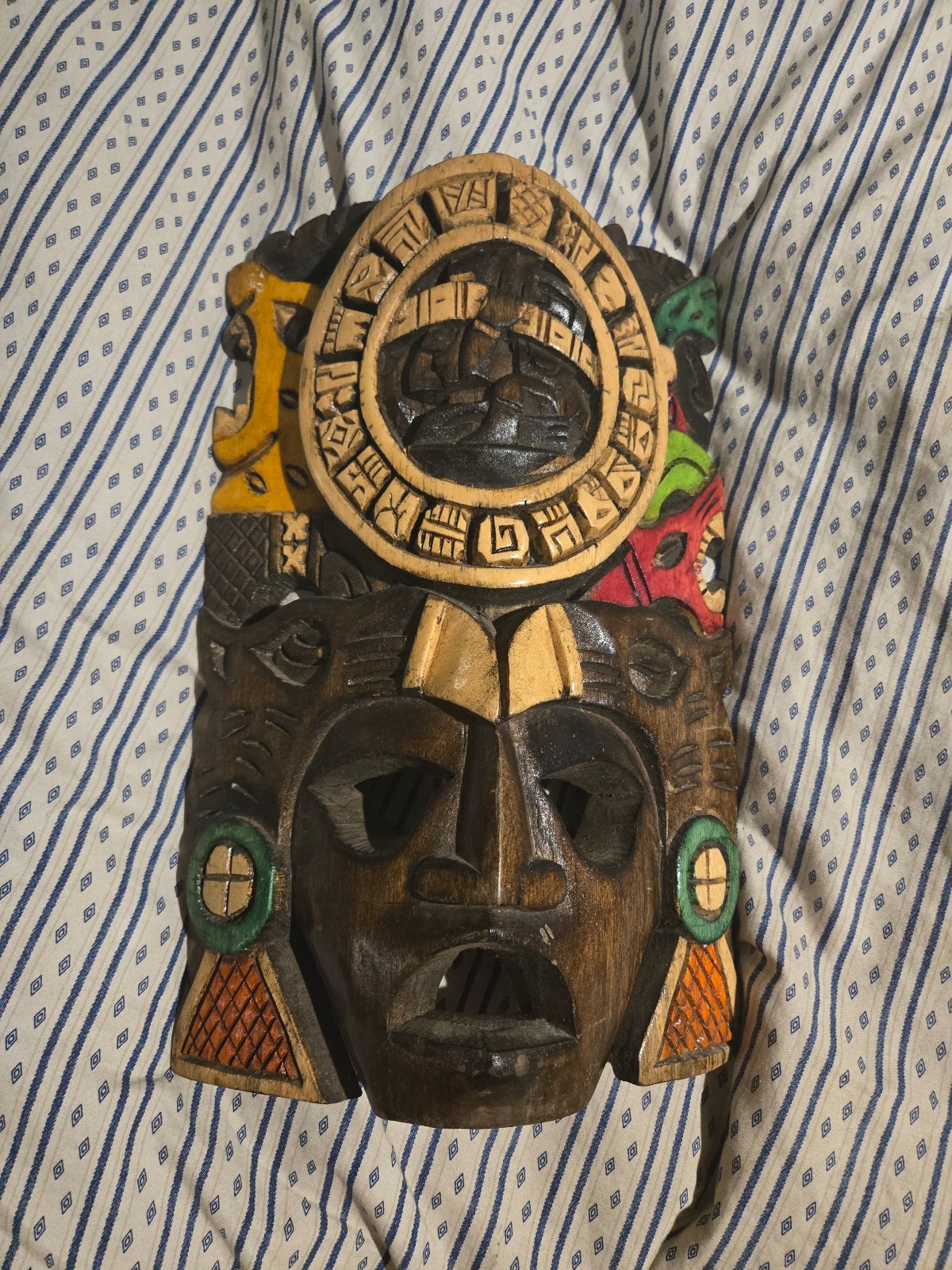 Vintage Aztec hand carved wood mask