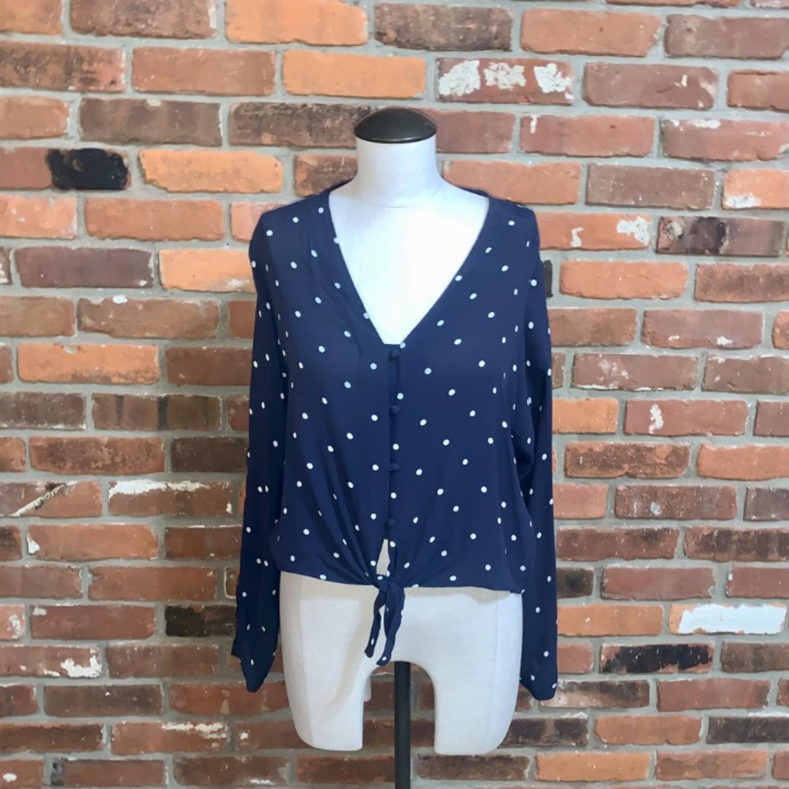 Rails Navy Polka Dot Tie Front LS Blouse Size Small