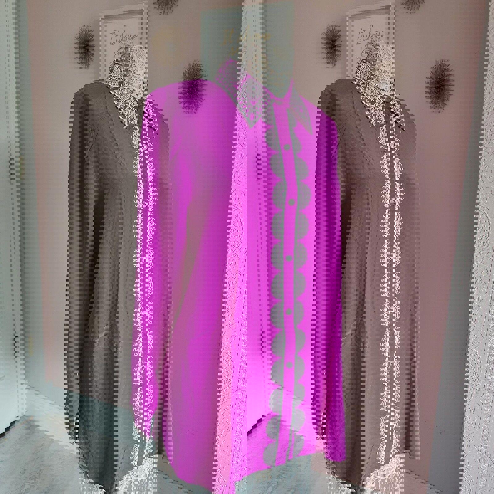 NWT Bob Mackie Purple pink silk wearable art blouse adorable unique L W2