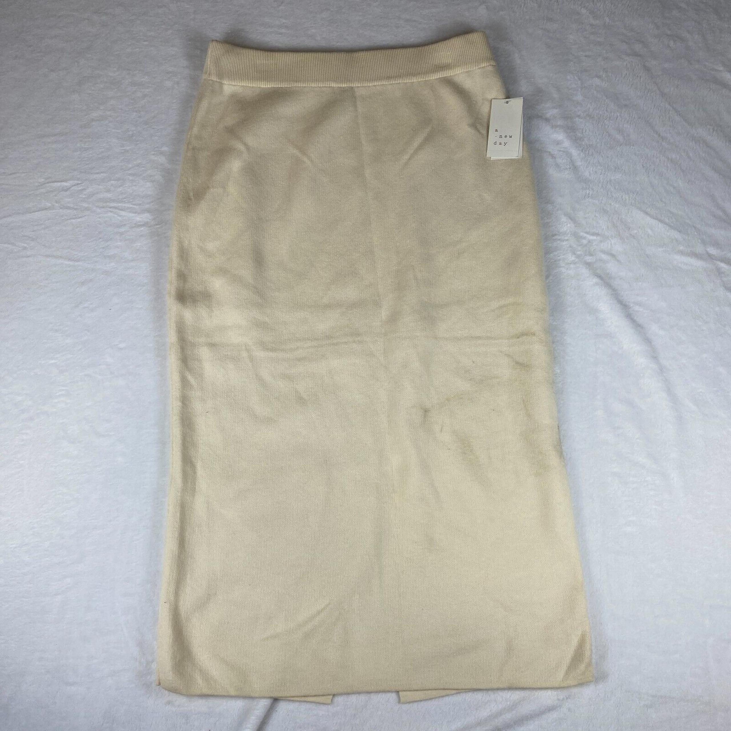 A New Day A-Line Skirt Women's XL Cream Cozy Knit Back Slit High Waisted Pull On