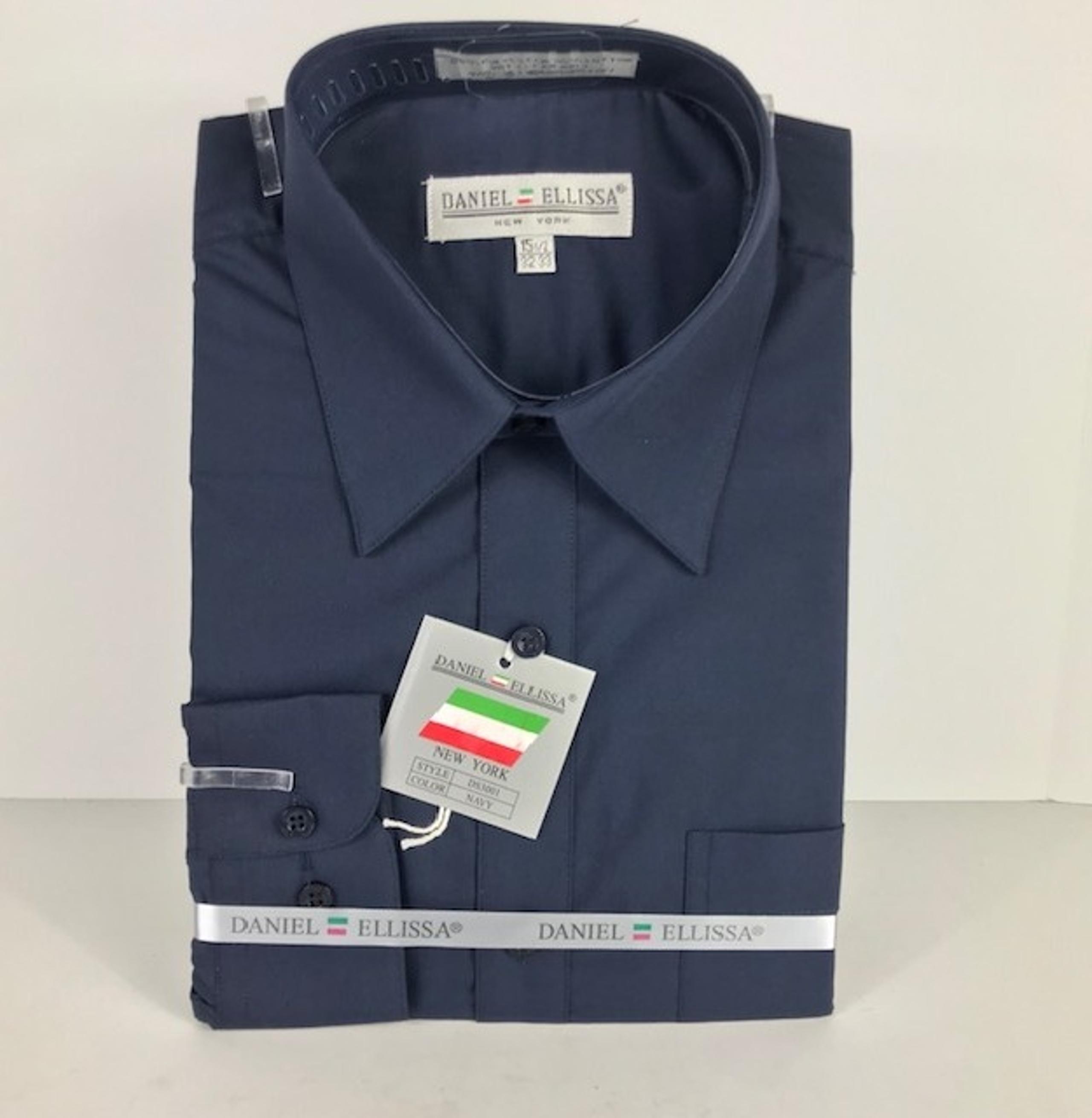 Daniel Ellissa Men's Navy-Blue Dress Shirt Convertible Cuff Size 18.5 36/37