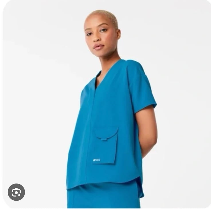 FIGS extreme blue Jena v neck crossover scrub top & high waisted Juno tall pants