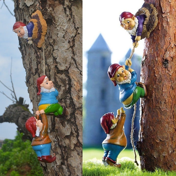 Climbing Tree 4.33 Each Gnomes Decoration Funny Garden Yard Sculpture 3 Pieces