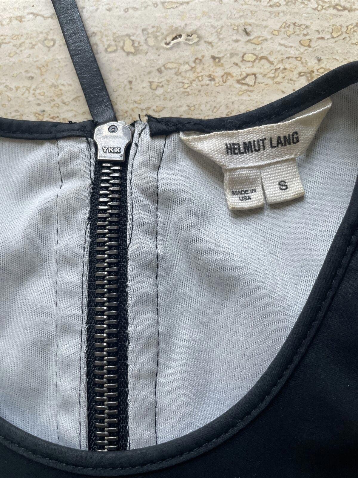 Helmut Lang Raw Hem Sleeveless Vest Black Size S Cotton Blend W Leather Trim