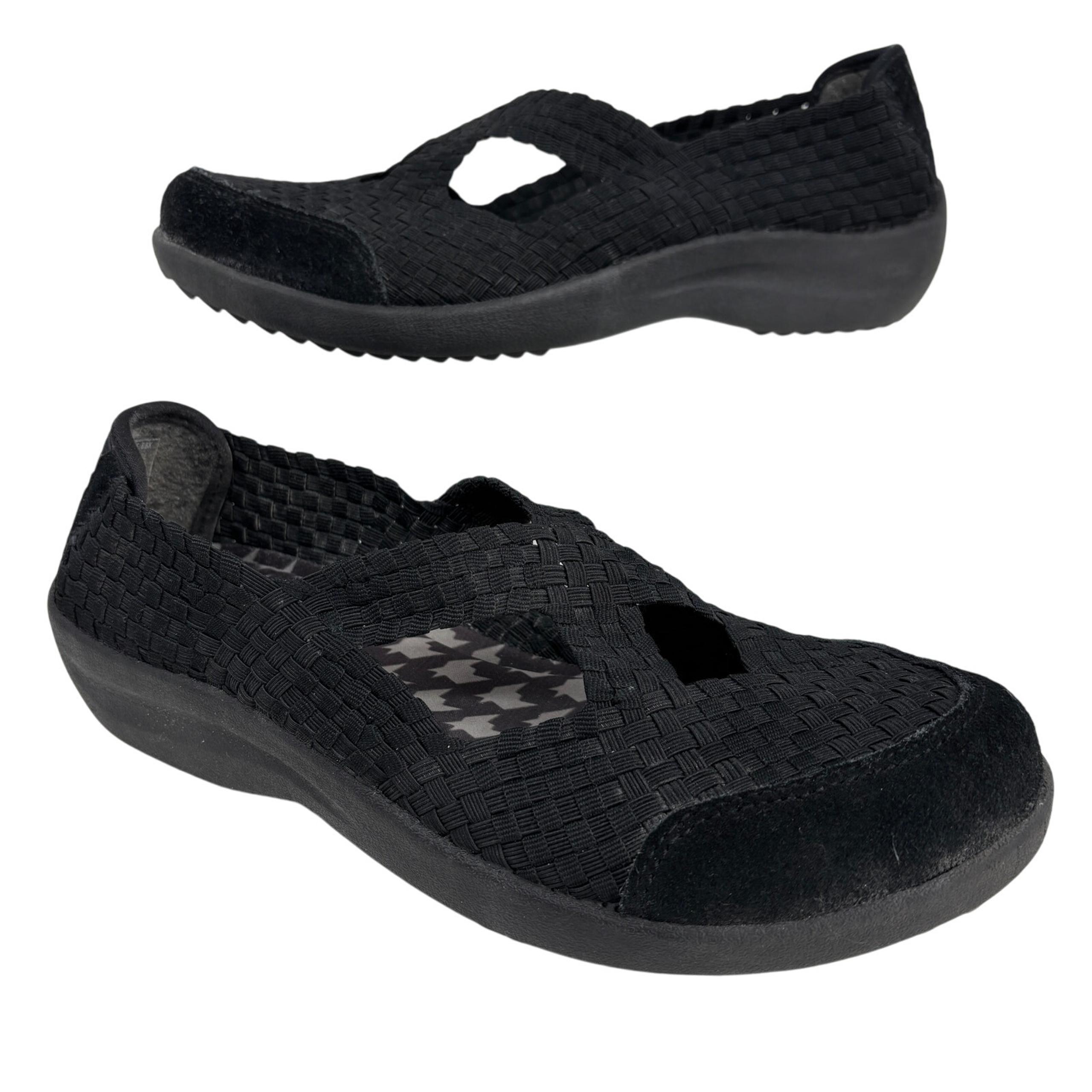 Skechers Loafer Shoes Womens Size 8.5 Black Woven Stretch Relaxed Fit Comfort