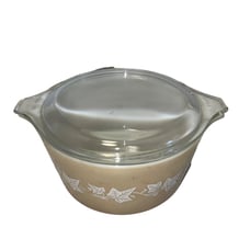 Vintage Pyrex Sandalwood Glass 1 Qt. Round Covered Casserole Dish