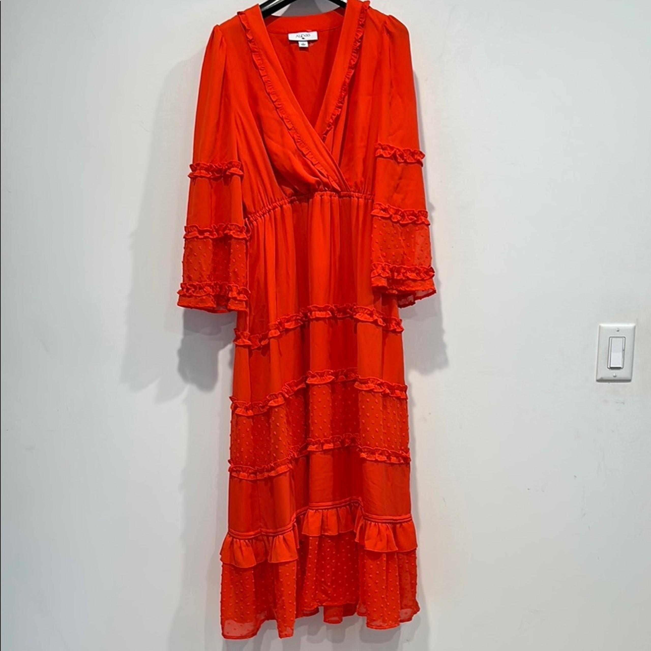 Alexis Red Orange Ruffled Angel Sleeve Maxi Dress women’s oversized small